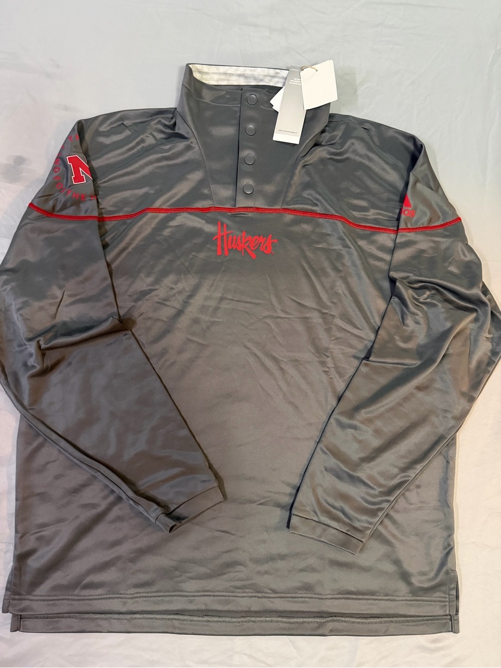 adidas Gray Pullover with Red 'Huskers' Script